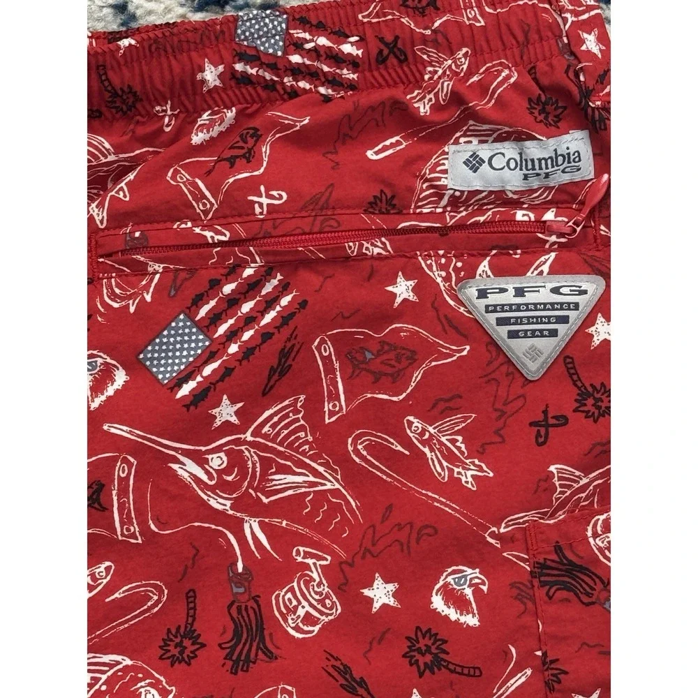 Columbia PFG Water Shorts USA Red White Blue‎ Swim Trunks Mens Large Fourth July
